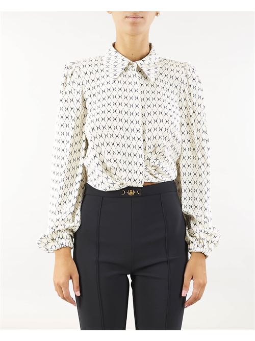 Cropped shirt in georgette with diamond print and scarf Elisabetta Franchi ELISABETTA FRANCHI | Shirt | CA08746E2E84